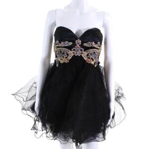 NWOT Sherri Hill Dress Size 2 Black Embroidered Rhinestone Crystals Style 1043
